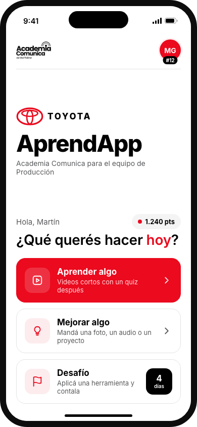 Pantalla de inicio de AprendApp